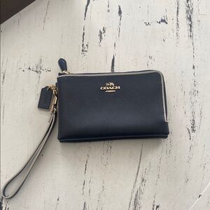 Coach Navy Wristlet with Gold Accents